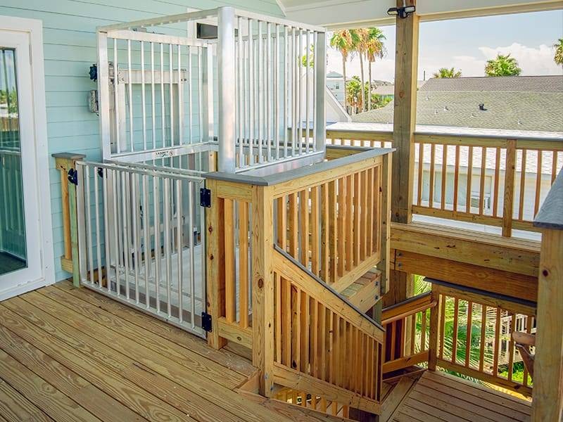 Cargo lift on outdoor coastal deck