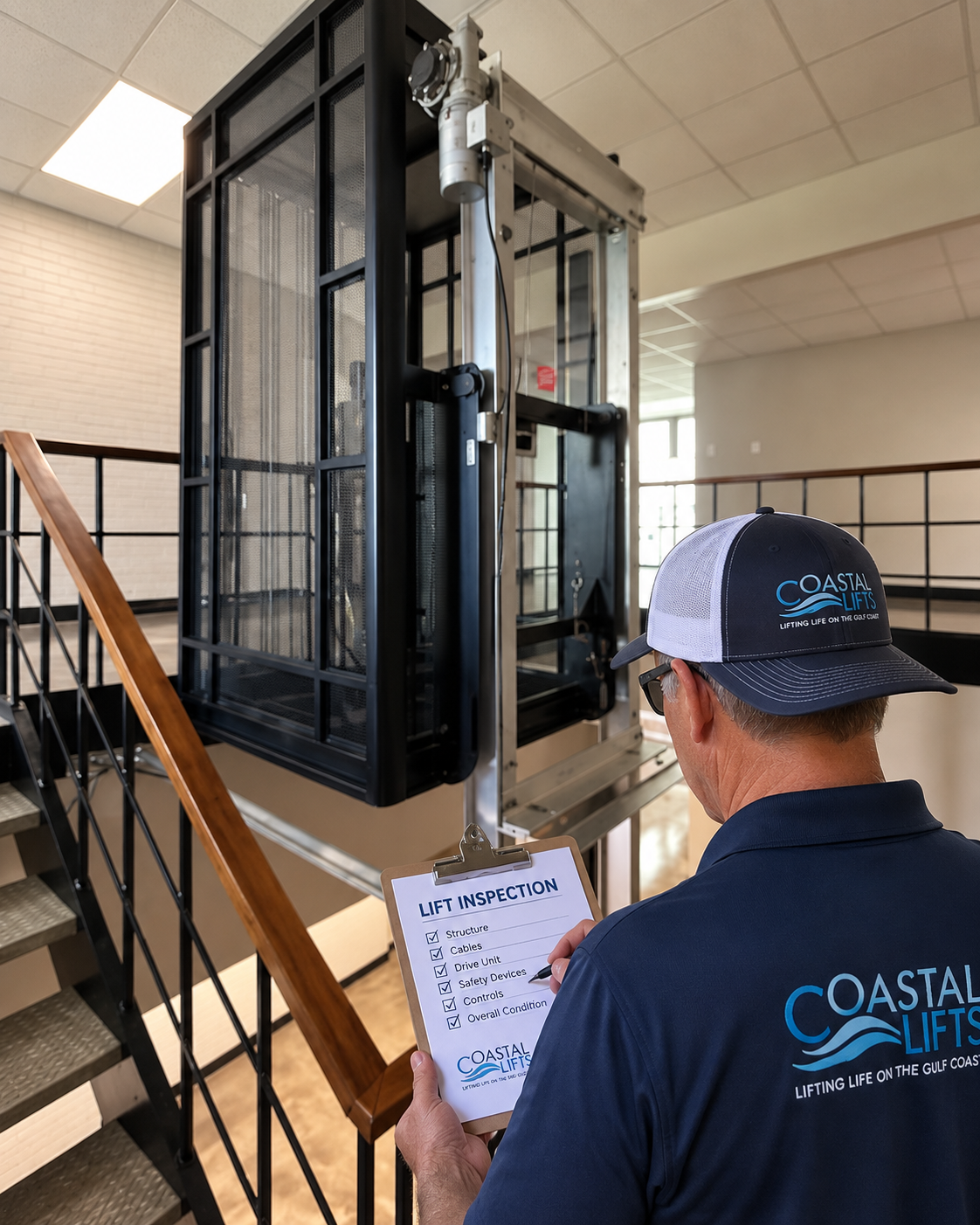 Lift safety inspection with clipboard