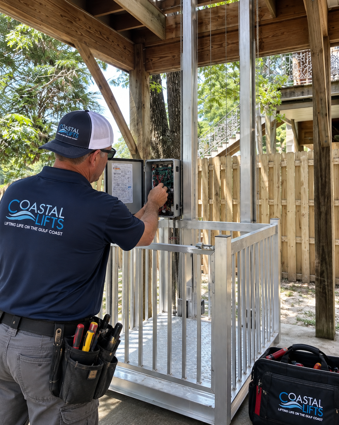 Lift repair technician at work